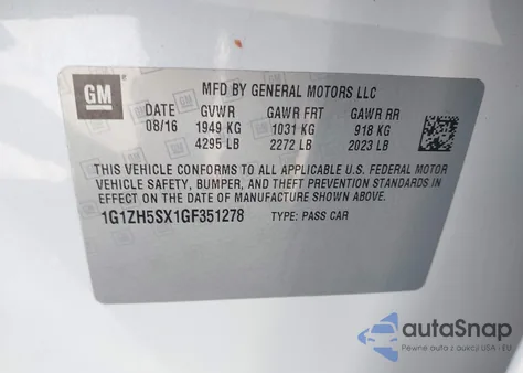 2016 Chevrolet Malibu Premier z USA, uszkodzony, nr VIN 1G1ZH5SX1GF351278
